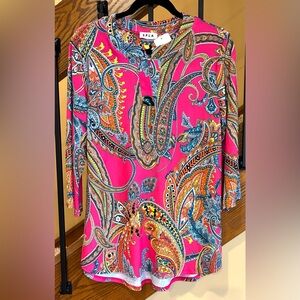 SPLA Blouse Tunic 3/4 Flare Sleeve Multi Color Paisley SZ. Small NWT Boutique